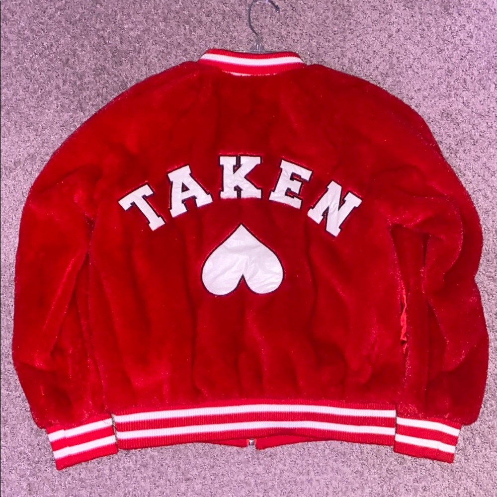 Red Furry Bomber Sweater